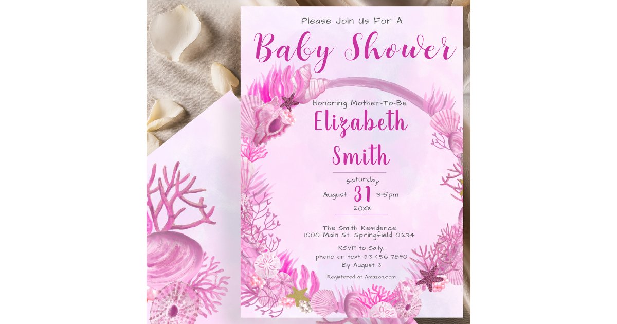 Under the Sea Cute Pink Girl Baby Shower Invitation | Zazzle