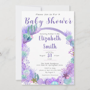 Under the Sea Cute Purple and Green Baby Shower Invitation