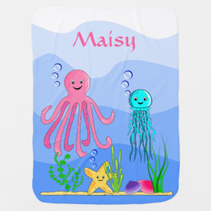 Under the Sea Cute Sea Animals Baby Blanket