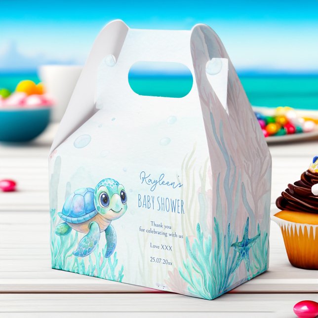 Under the sea cute turtle aqua blue baby shower favor boxes (Under the sea cute turtle aqua blue boys baby shower personalized favor boxes baby shower favors)