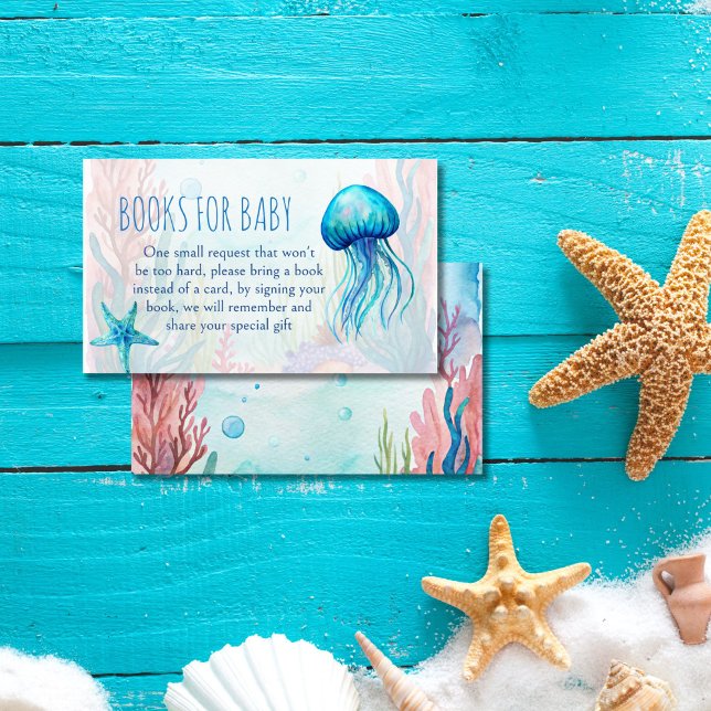 Under the sea cute turtle aqua blue book request enclosure card (Under the sea cute sea turtle aqua blue baby shower book request enclosure card books for baby)