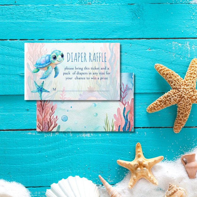 Under the sea cute turtle aqua blue diaper raffle enclosure card (Under the sea cute baby turtle aqua blue boy baby shower diaper raffle enclosure card raffle ticket)