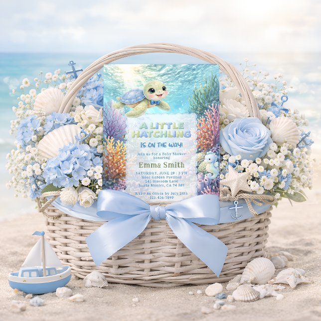 Under the Sea Cute Turtle Boy Baby Shower Invitation (Creator Uploaded)