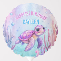 Under the sea cute turtle pink purple birthday