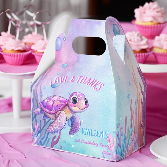 Under the sea cute turtle pink purple birthday favor boxes (Under the sea cute pink purple sea turtle birthday party customized favor boxes party favors)