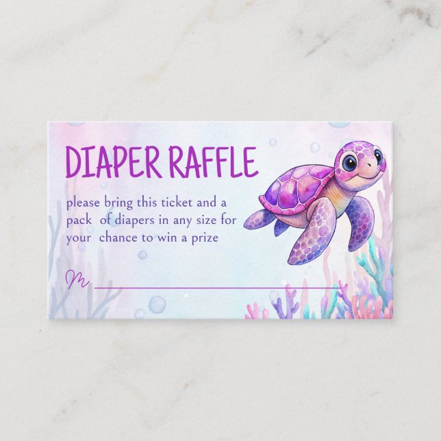 Under the sea cute turtle purple diaper raffle enclosure card (Front)