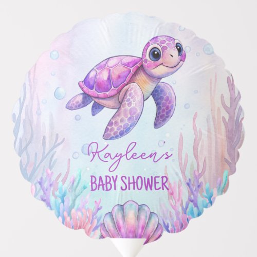 Under the sea cute turtle purple pink baby shower balloon