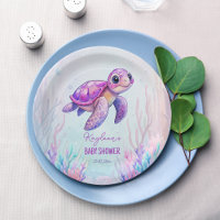 Under the sea cute turtle purple pink baby shower