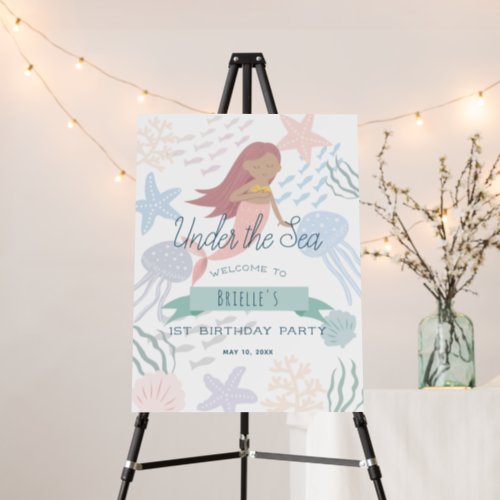 Under the Sea Dark Skin Mermaid Birthday Welcome Foam Board