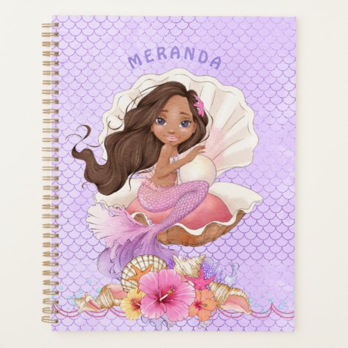 Under the Sea Dark Skinned Mermaid and Sea Shell Planner