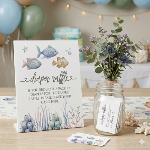 Under the Sea Diaper Raffle Sign, Watercolor Ocean Pedestal Sign