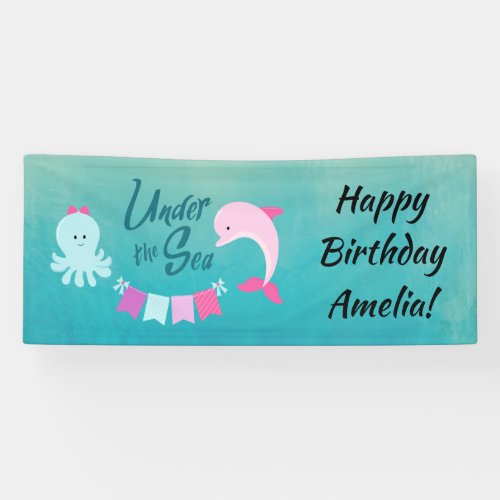 Under the Sea Dolphin  Girls Birthday Party Banner