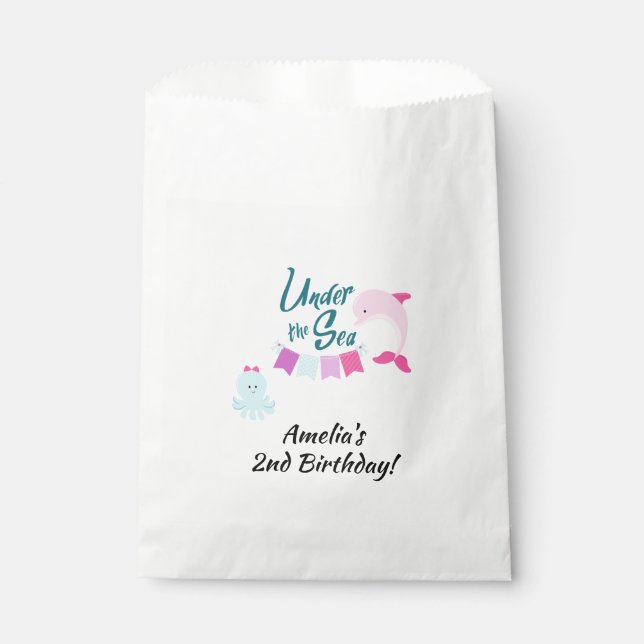 Under the Sea Dolphin | Girl's Birthday Party Favor Bag (Front)