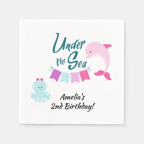 Under the Sea Dolphin  Girls Birthday Party Napkins