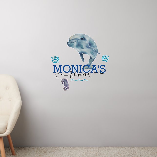 Under the Sea Dolphin Kid's room Personalized  Wall Decal (Living Room 2)