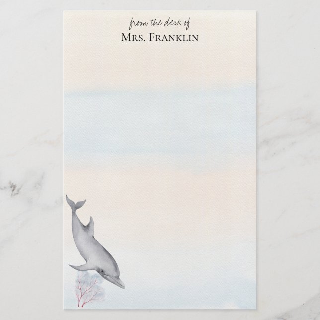 Under the Sea Dolphin Personalized 2  Stationery (Front)