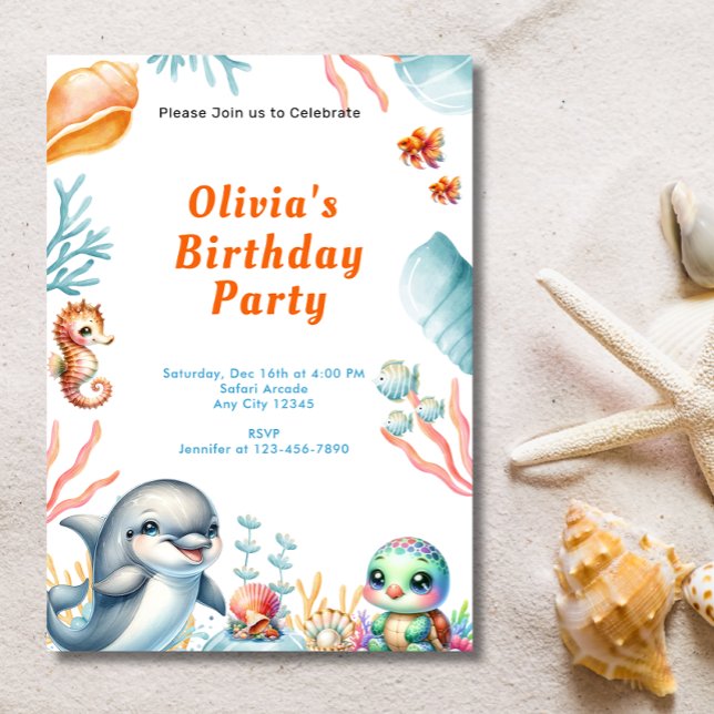 Under the Sea Dolphin Turtle Kids Birthday Party  Invitation (Creator Uploaded)