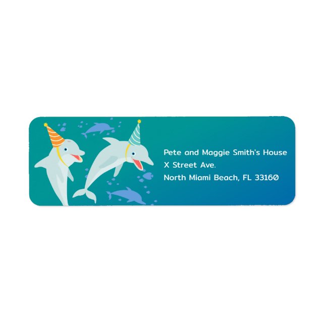 Under the sea dolphins and boy birthday party label (Front)