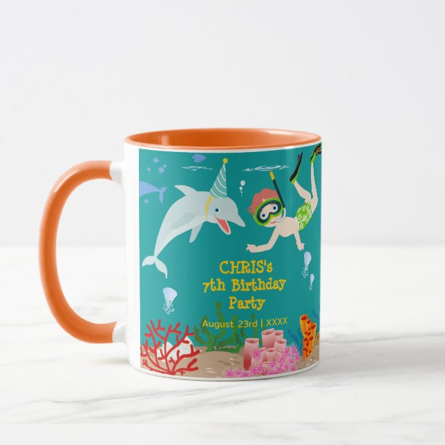 Under the sea dolphins and boy birthday party mug (Left)