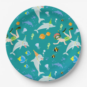 Under the sea dolphins and boy birthday party paper plates