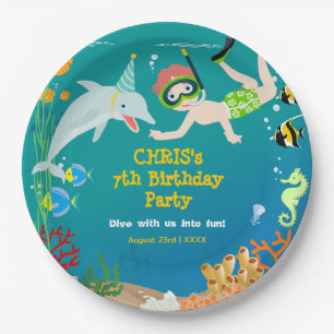 Under the sea dolphins and boy birthday party paper plates