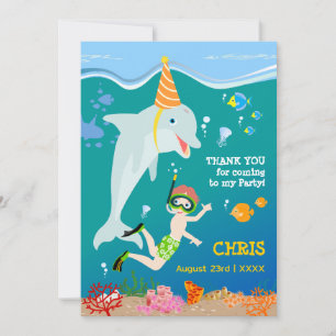 Under the sea dolphins and boy birthday party thank you card
