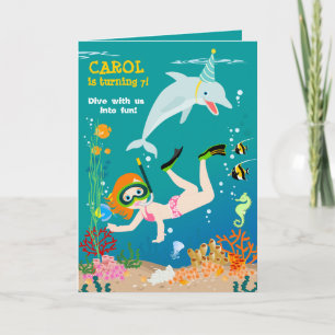 Under the sea dolphins and girl Birthday Party Invitation