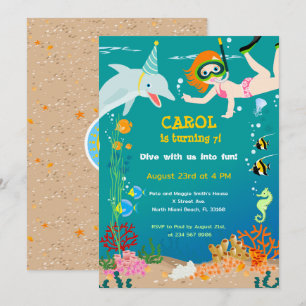Under the sea dolphins and girl Birthday Party Invitation