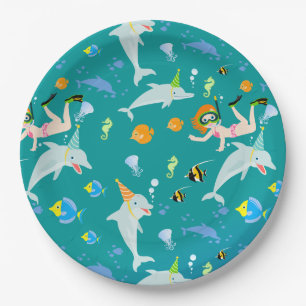Under the sea dolphins and girl Birthday Party Paper Plates