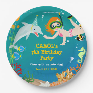 Under the sea dolphins and girl Birthday Party Paper Plates