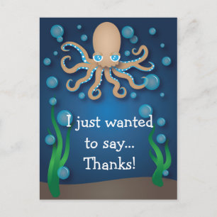 Under the Sea Ecru Octopus Thank You Postcard