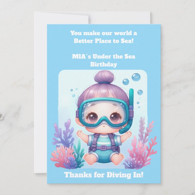 Under the Sea Editable Birthday Thank You Card (Front)