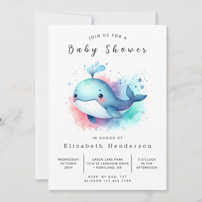 Under the Sea Editable Whale Baby Shower Invitation (Front)