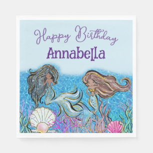 Under the Sea Enchanted Black Mermaids Napkins