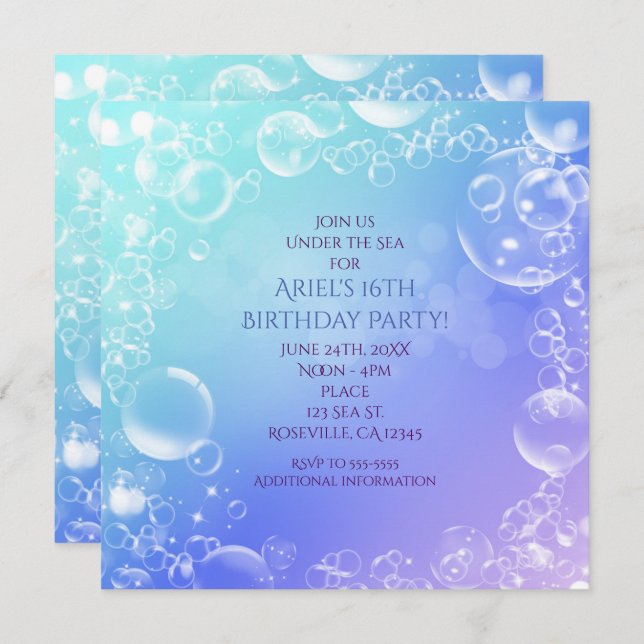 Under the Sea Enchanted Bubbles Party Invitations (Front/Back)
