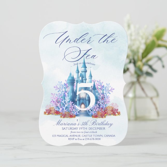  Under the Sea Fairytale Castle Birthday Party Invitation (Standing Front)