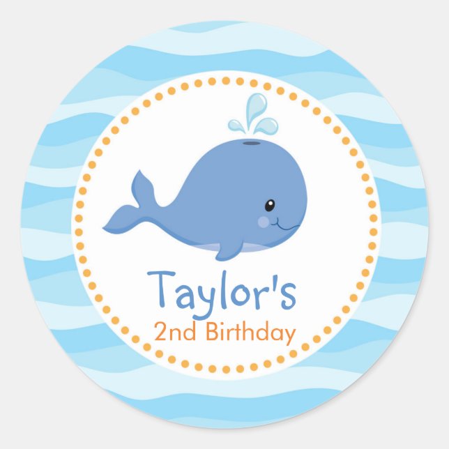 Under The Sea Favor Stickers (Blue Whale) (Front)
