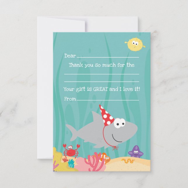 Under The Sea Fill In Flat Thank You Card (Front)