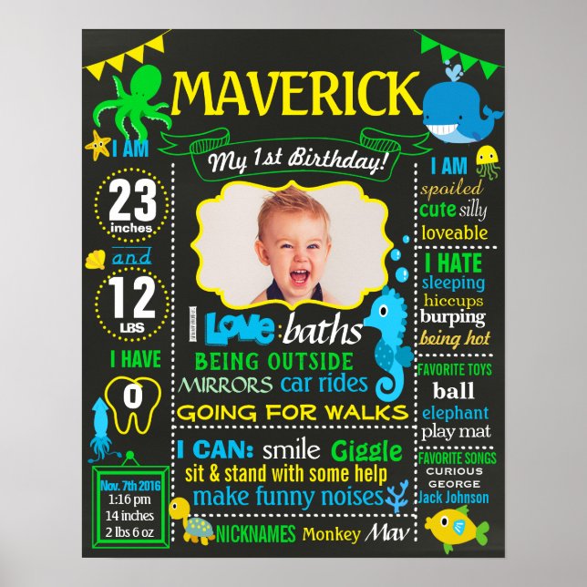 Under the sea first birthday chalkboard sign (Front)