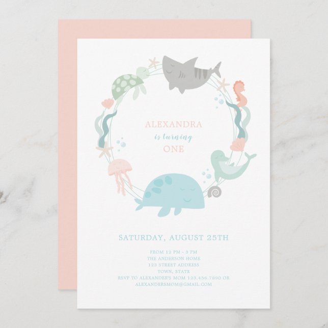 Under The Sea First Birthday Invitation (Front/Back)