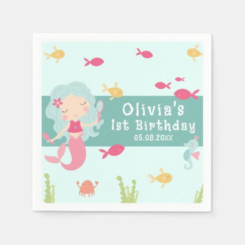 Under The Sea First Birthday Mermaid Napkins