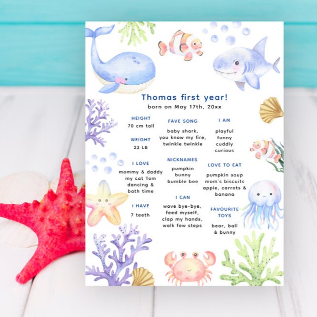 Under the sea First Birthday Milestone Birthday Poster (Creator Uploaded)