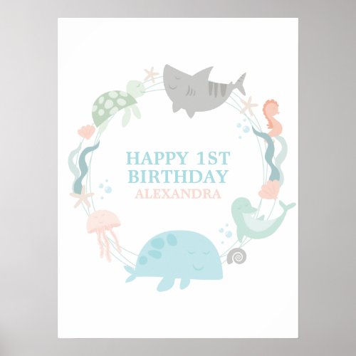 Under The Sea First Birthday  Poster