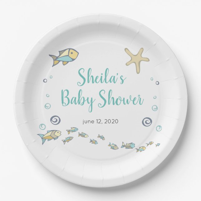 Under The Sea Fish and Starfish Ocean Baby Shower Paper Plates (Front)