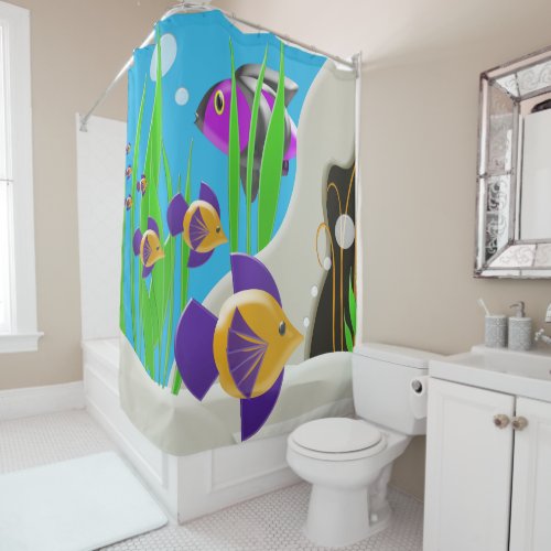 Under The Sea Fish Aquarium Design Shower Curtain