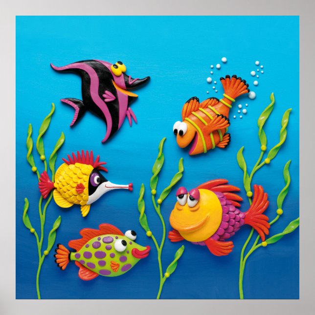 Under the Sea Fish Baby Boy Shower Nursery Poster (Front)