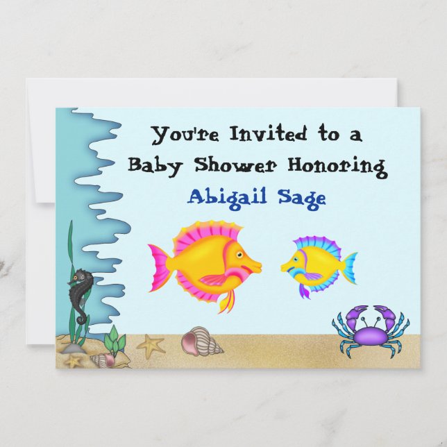 Under the Sea Fish Baby Shower Invites for Boys (Front)