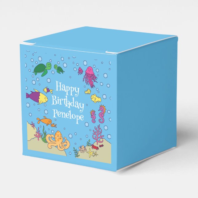 Under the Sea Fish Kids Birthday Party Favor Boxes (Front Side)