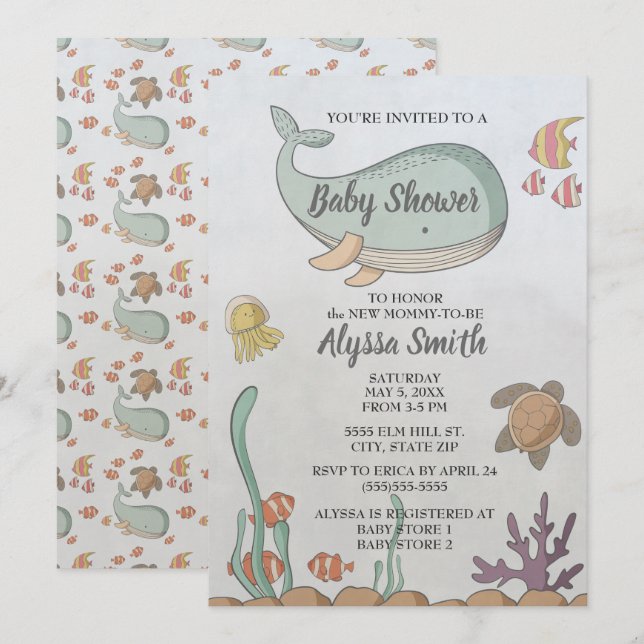Under the Sea Fish Turtle Baby Shower Invitation (Front/Back)