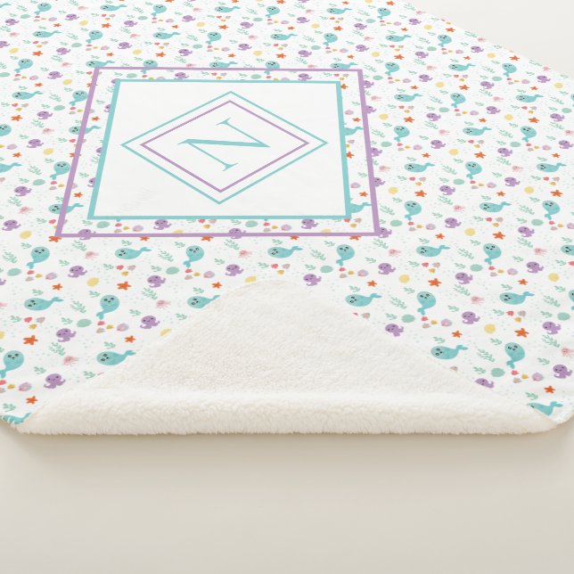 Under The Sea Fish Whales Water Ocean  Sherpa Blanket (3/4)